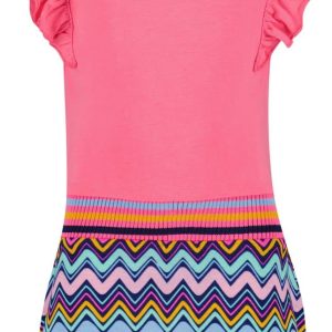 4PRESIDENT Meisjes jurk – Neon Pink/Zigzag AOP – Maat 98 – Meisjes jurken