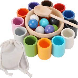 Balls and Cups Houten Sorteerspel – KLEUREN en VORMEN – Motoriek Montessori Speelgoed – Educatief speelgoed voor Jongens en Meisjes