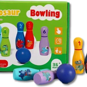 Dinosaurus Bowlingset Kinderen – Houten Mini Kegelspel voor Peuters – Houten Speelgoed – Dinosaurus Speelgoed
