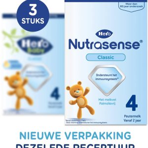 Hero Nutrasense Peutermelk Classic 4 (2+ Jaar) – 3 x 700gr – Flesvoeding – met Melkvet – Palmolie Vrij (Voorheen Hero Baby Classic 4)