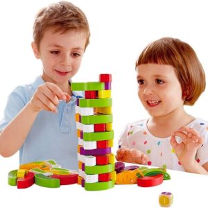 Houten Blokken Speelgoed – Educatief Speelgoed voor Balans – Plantaardige Cognitief Spel – Hout StapelSpel 55 Stuks Bouwblokken- Montessori Stapeltoren Block Set – Kleurrijke Peuter Speelgoed – Vanaf 1 jaar – verjaardagscadeau