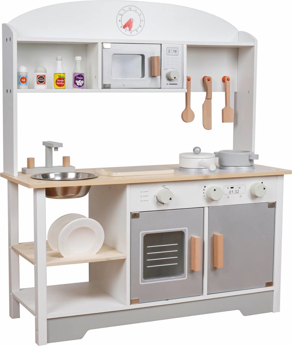 Houten Keuken Speelgoed – Speelkeuken – Kinderkeuken – Inclusief Keukengerei – Wit - Afbeelding 2