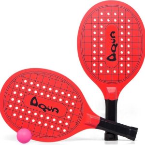 Rode beachball set met tennisracketprint buitenspeelgoed – Houten beachballset – Rackets/batjes en bal – Tennis ballenspel