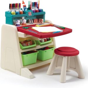 Step2 Flip & Doodle Easel Bureau met stoel voor kinderen – 2-in-1 kinderbureau en schildersezel van plastic / kunststof – Knutseltafel met opbergruimte