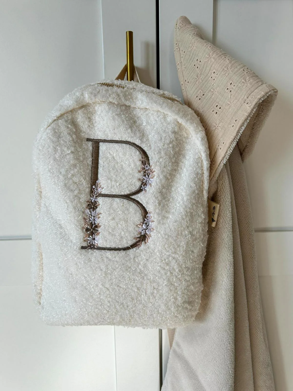 Initialen Teddy Rugzak licht beige
