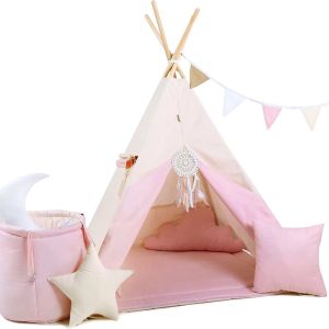 Tipi tent voor kinderen | Speeltent met 8 accessoires| Speelhuisje gemaakt van 100% gecertificeerd katoen, houten stokken