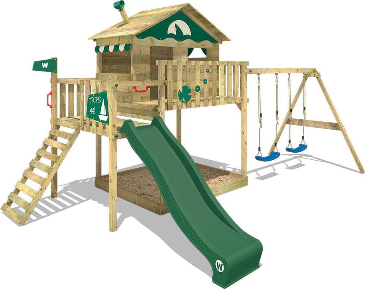 WICKEY speeltoestel klimtoestel Smart Coast met schommel & groene glijbaan, outdoor kinderspeeltoestel met zandbak, ladder & speelaccessoires voor in de tuin - Afbeelding 2