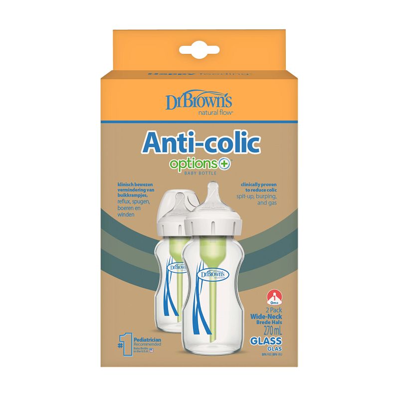 Dr. Brown’s Options+ Anti-colic Bottle 2-pack | Brede halsfles 270 ml glas - Afbeelding 4